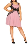 City Chic Lace Corset Dress In Blush