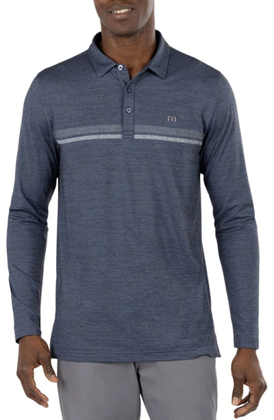 Travismathew Heater 2.0 Stretch Long Sleeve Golf Polo In Vintage Indigo/ Black