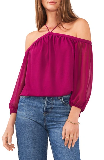 1.state Off The Shoulder Sheer Chiffon Blouse In Plum Fairy