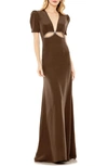 Mac Duggal Leena Rhinestone Cutout Sheath Gown In Espresso