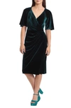 Maggy London Wrap Front Velvet Cocktail Dress In Hunter Green