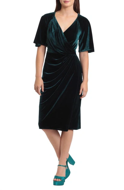 Maggy London Wrap Front Velvet Cocktail Dress In Hunter Grn
