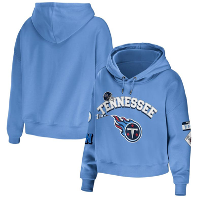 Wear By Erin Andrews Light Blue Tennessee Titans Modest Cropped Pullover Hoodie