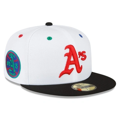 New Era Men's  White, Black Oakland Athletics 1973 World Series Primary Eye 59fifty Fitted Hat In White,black