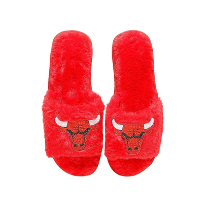 Foco Red Chicago Bulls Rhinestone Fuzzy Slippers