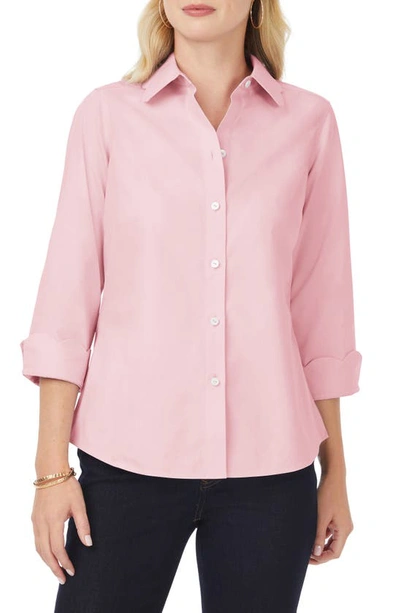 Foxcroft Gwen Three-quarter Sleeve Cotton Button-up Shirt In Chambray Pink