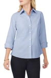 Foxcroft Gwen Three-quarter Sleeve Cotton Button-up Shirt In Blue Wavee2