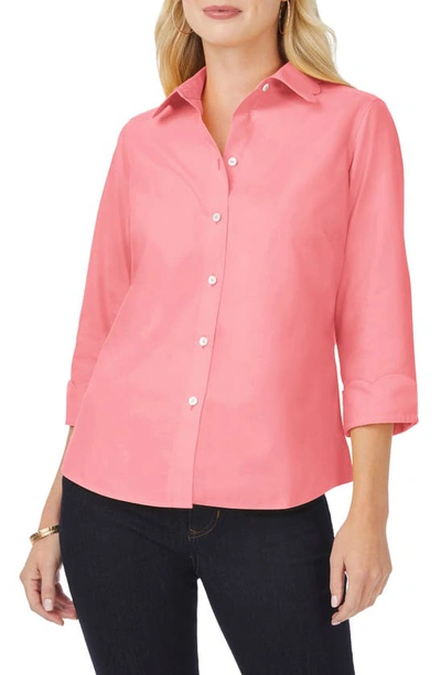 Foxcroft Gwen Three-quarter Sleeve Cotton Button-up Shirt In Pink Peach