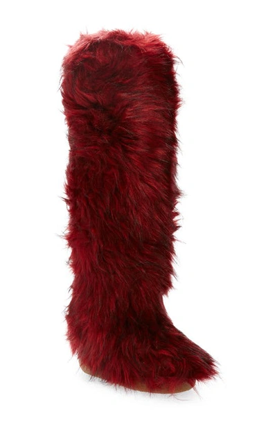 Jeffrey Campbell Fluffy Faux Fur Over The Knee Boot In Red