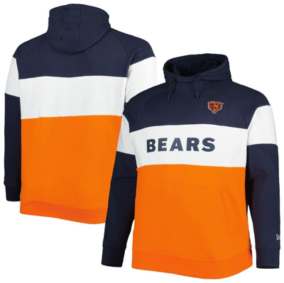 New Era Men's  Orange And Navy Chicago Bears Big And Tall Current Colorblock Raglan Fleece Pullover H In Orange,navy