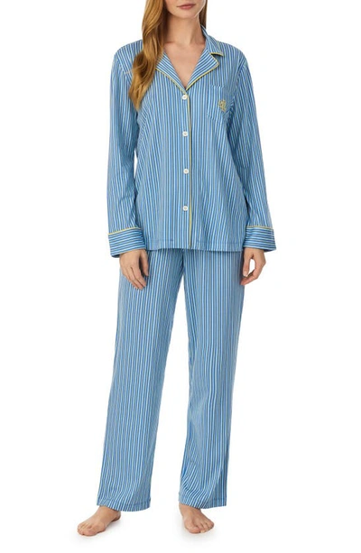 Lauren Ralph Lauren Print Knit Pajamas In Blue Stripe