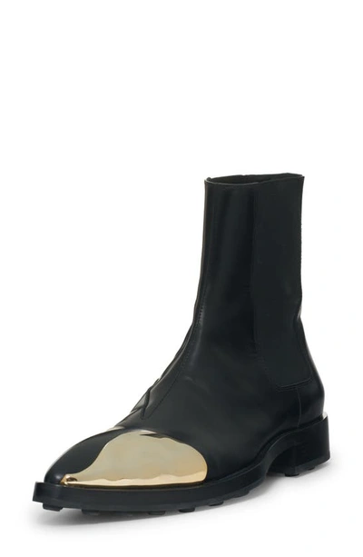 Jil Sander Runway Gold-toe Leather Chelsea Booties In Black