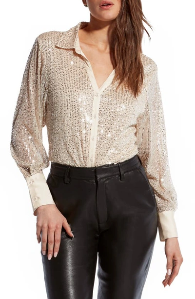 As By Df Camellia Sequin Button-up Blouse In Champagne