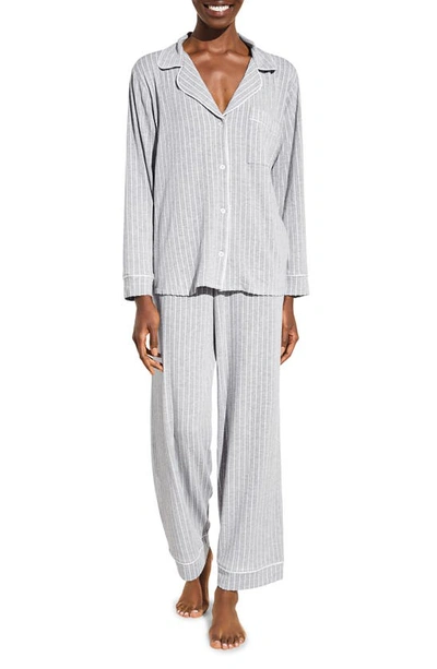 Eberjey Gisele Print Jersey Knit Pajamas In Classic Stripe H.grey/ Ivory