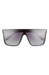 Quay Nightfall 52mm Polarized Shield Sunglasses In Black/ Smoke Polarized
