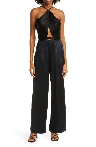 Cult Gaia Quella Fringed Halterneck Top In Black