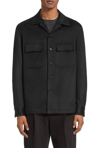 Zegna Men's Tonal Cashmere Overshirt In Black