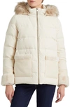 Lauren Ralph Lauren Down & Feather Puffer Jacket With Faux Fur Trim In Moda Cream
