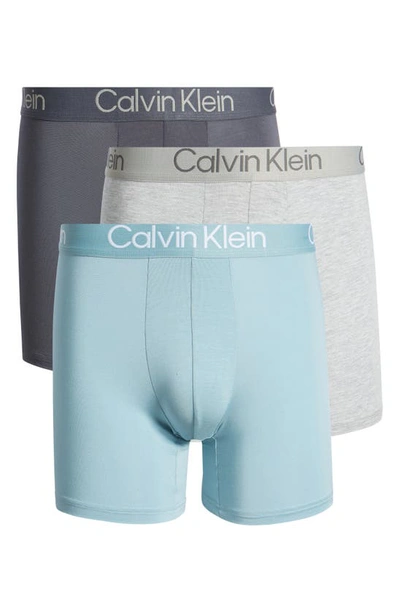 Calvin Klein Ultra-soft Modern 3-pack Stretch Modal Boxer Briefs In Tourmaline/gray Heather/sleek Gray