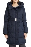 Sam Edelman Belted Longline Puffer Jacket In Navy
