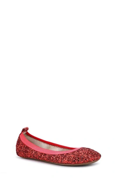 Yosi Samra Girl's Miss Samara Ballerina Flats, Toddler/kids In Ruby Red Chunky Glitter