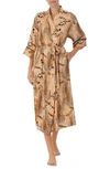 Room Service Pjs Satin Robe In Tan/ Flor