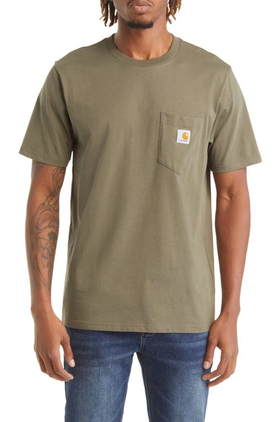 Carhartt Logo Pocket T-shirt In Seaweed