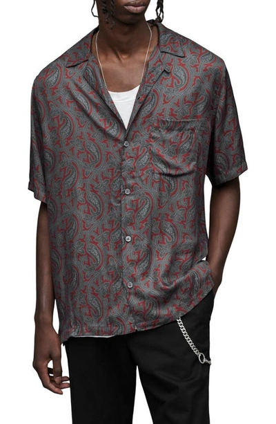 Allsaints Idaho Paisley Short Sleeve Button-up Shirt In Amarone Red
