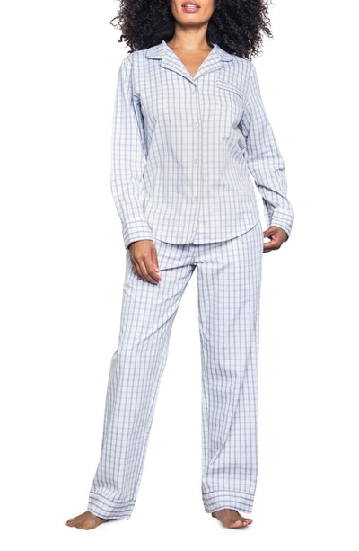 Petite Plume Cotton Regent Tattersall Pajama Set In White/grey