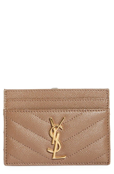 Saint Laurent Monogram Quilted Leather Credit Card Case In Taupe