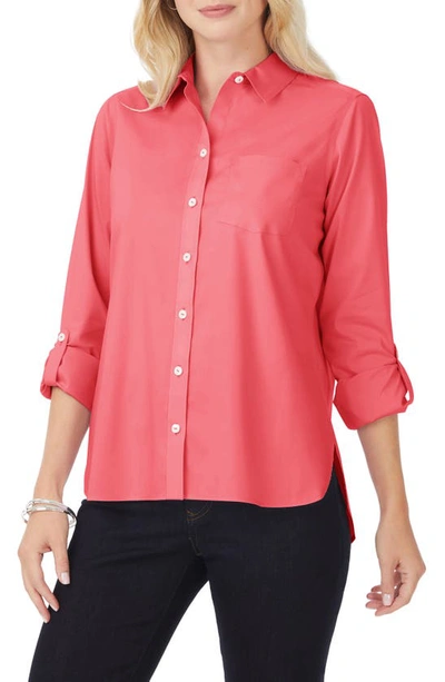 Foxcroft Cole Roll Sleeve Button-up Shirt In Coral Sunset