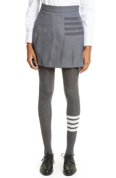 Thom Browne Washable Merino Wool Pointelle Stitch 4-bar Tights In Grey