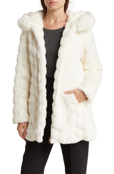 Via Spiga Grooved Faux Fur Hooded Coat In Ivory