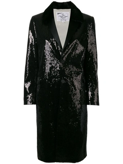 Dsquared2 Sequined Coat W/ Mink Fur Collar In Black