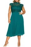 City Chic Livia Lace Yoke Sleeveless Fit & Flare Dress In Alpine