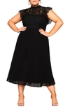 City Chic Livia Lace Yoke Sleeveless Fit & Flare Dress In Black