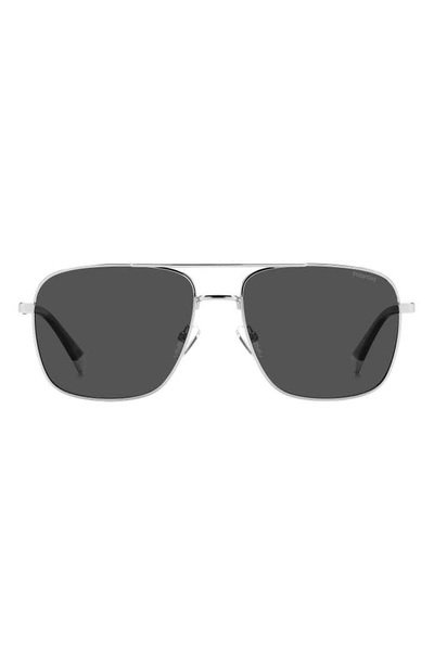 Polaroid 58mm Polarized Rectangular Sunglasses In Palladium/ Grey Polarized