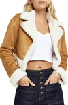 River Island Crop Faux Shearling Jacket In Tan-brown In Brown