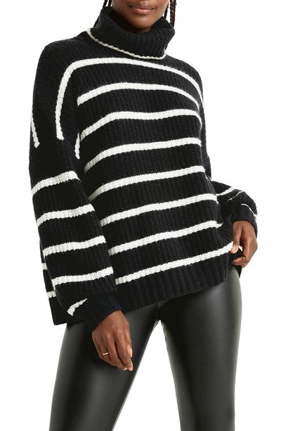 Splendid X Cella Jane Stripe Turtleneck Sweater In Black/ Snow