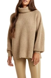 Splendid X Cella Jane Stripe Turtleneck Sweater In Heather Camel