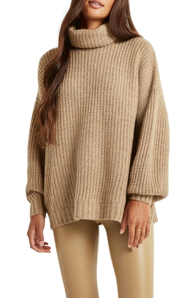 Splendid X Cella Jane Stripe Turtleneck Sweater In Heather Camel