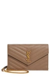 Saint Laurent Monogramme Logo Leather Crossbody Bag In Taupe