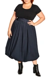 City Chic Paris Days Belted Midi Dress In Navy/ Black