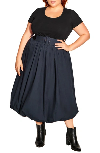 City Chic Paris Days Belted Midi Dress In Navy/ Black