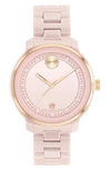 Movado Women's Bold Verso Swiss Quartz Blush Ceramic Bracelet Watch 39mm In Blush / Gold Tone / Rose / Rose Gold Tone