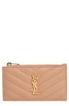 Saint Laurent Pebbled Leather Zip Card Case In Vint.peach