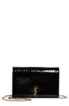 SAINT LAURENT CROC EMBOSSED LEATHER WALLET ON A CHAIN