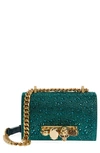 Alexander Mcqueen Mini Crystal Leather Jewelled Satchel In Emerald Green