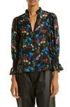 ALICE AND OLIVIA ILAN FLORAL COTTON & SILK BLOUSE
