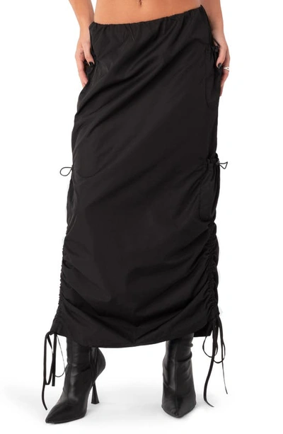 Edikted Nylon Cargo Maxi Skirt In Black